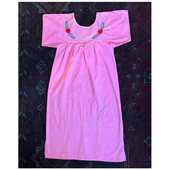 Vintage Embroidered Mexican Midi Dress | Size Small 4 | Pink | Oaxaca - Picture 2 of 8